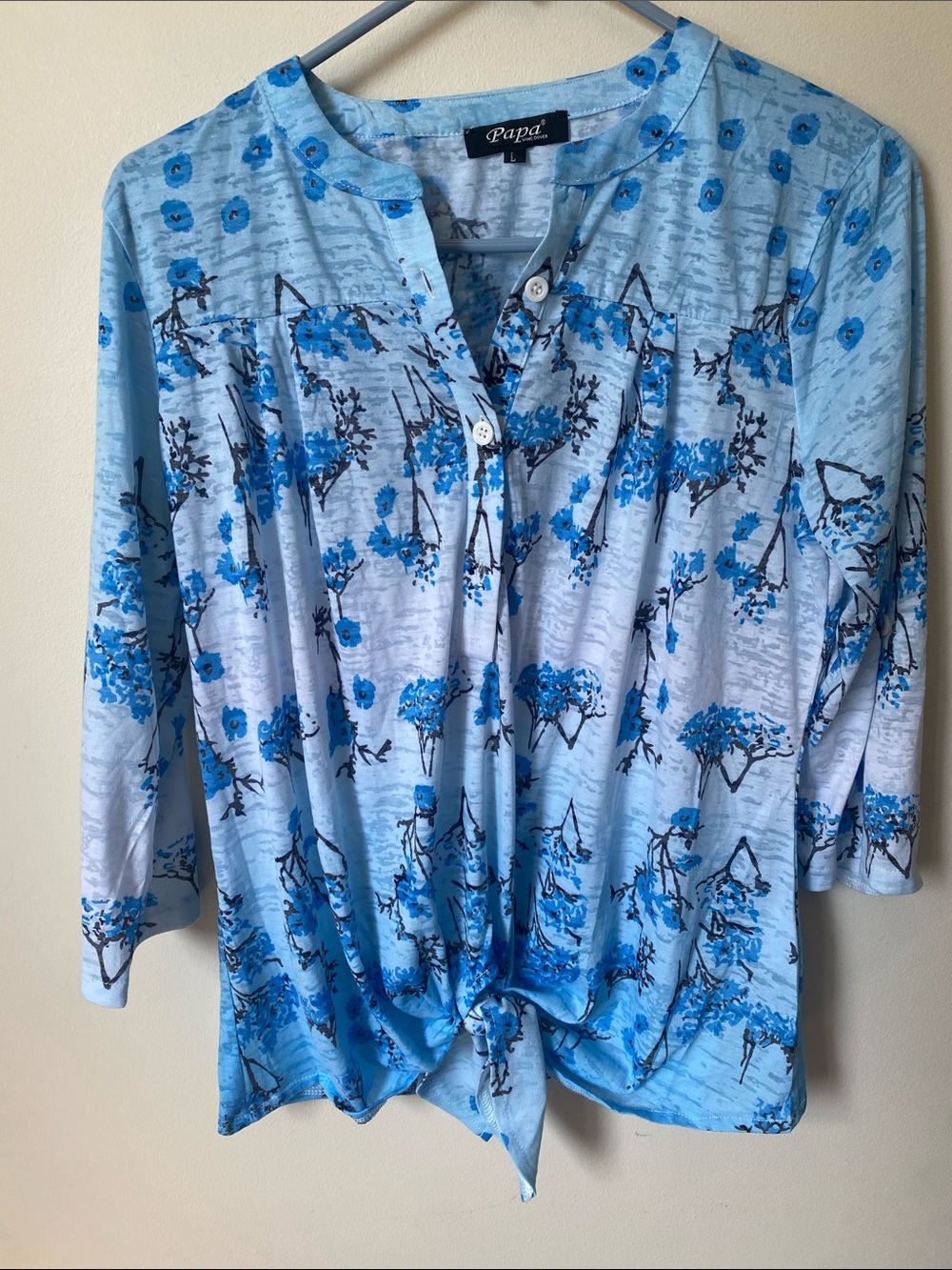 Papa Blue Floral Tie-Front Blouse